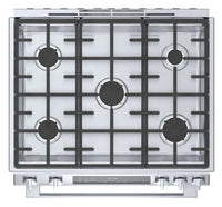 Bosch 800 Series 4.6 Cu. Ft. Dual Fuel Range with Warming Drawer - HDI8056C | Cuisinière hybride Bosch de série 800 de 4,6 pi3 avec tiroir-réchaud - HDI8056C | HDI8056C