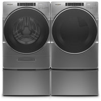 Whirlpool 5.8 Front-Load Washer and 7.4 Cu. Ft. Gas Dryer with Steam – Chrome Shadow - Laundry Set in Chrome Shadow
