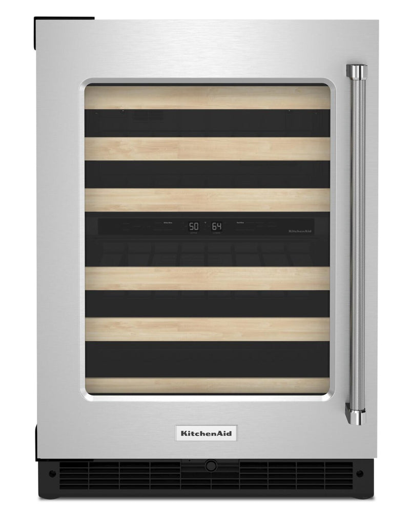 KitchenAid 5 Cu. Ft. 46-Bottle Wine Cellar with Left-Swing Door - KUWL214KSB | Cellier à vin KitchenAid de 5 pi3 pour 46 bouteilles avec charnières de porte à gauche - KUWL214KSB | KUWL214S