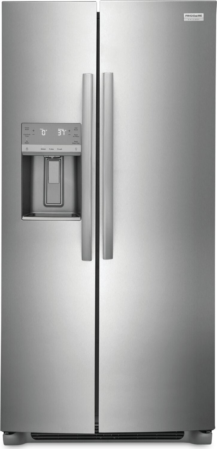 FRIGIDAIRE 22.2 CU.FT. SIDE/SIDE FRIDGE-SS 69.88" X 33"- GRSS2352AF | Réfrigérateur Frigidaire de 22,3 pi³ à compartiments juxtaposés - GRSS2352AF | GRSS235F