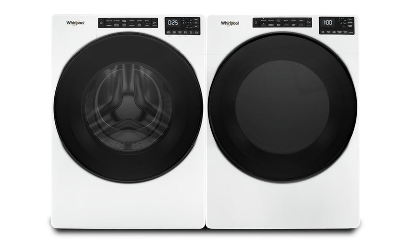 Whirlpool 5.2 Cu. Ft. Front-Load Washer and 7.4 Cu. Ft. Gas Dryer - White | Laveuse à chargement frontal de 5,2 pi³ et sécheuse à gaz de 7,4 pi³ de Whirlpool - blanches | WHFL565G