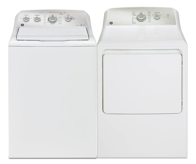 GE 5 Cu. Ft. Top-Load Washer and 7.2 Cu. Ft. Electric Dryer with SaniFresh  | Laveuse à chargement par le haut 5 pi³ et sécheuse électrique de 7,2 pi³ de GE avec cycle SaniFresh  | GETL550W