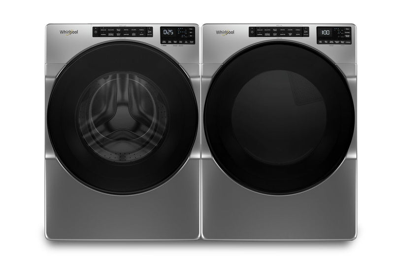 Whirlpool 5.8 Cu. Ft. Front-Load Washer and 7.4 Cu. Ft. Electric Dryer - Chrome Shadow | Laveuse à chargement frontal de 5,8 pi³ et sécheuse électrique de 7,4 pi³ de Whirlpool - grises | WHFL665C