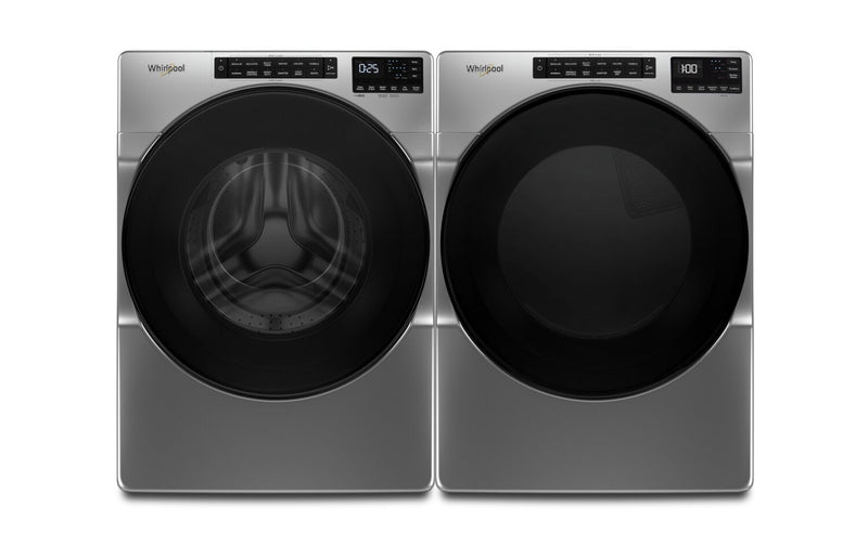 Whirlpool 5.2 Cu. Ft. Front-Load Washer and 7.4 Cu. Ft. Electric Dryer - Chrome Shadow | Laveuse à chargement frontal de 5,2 pi³ et sécheuse électrique de 7,4 pi³ de Whirlpool - ombre chrome | WHFL565C