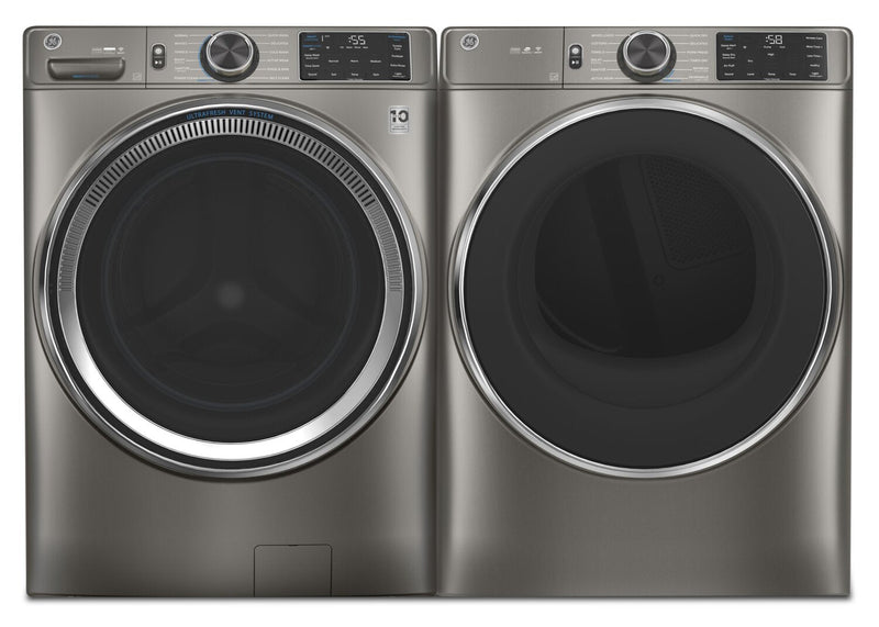GE 5.5 Cu. Ft. Front-Load Washer and 7.8 Cu. Ft. Electric Dryer with Built-In Wi-Fi | Laveuse à chargement frontal de 5,5 pi³ et sécheuse électrique de 7,8 pi³ de GE avec Wi-Fi intégré | GEFL650N
