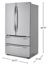 LG 23 Cu. Ft. Counter-Depth 4-Door French-Door Refrigerator with Internal Water Dispenser - LMWC23626S | Réfrigérateur LG de 23 pi³ à 4 portes françaises de profondeur comptoir avec distributeur d'eau interne - LMWC23626S | LMWC236S