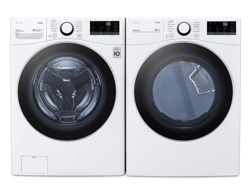 LG 5.2 Cu. Ft. Front-Load Washer 7.4 Cu. Ft. Electric Dryer with AI - White | Laveuse à chargement frontal de 5,2 pi³ et sécheuse électrique de 7,4 pi³ avec IA de LG - Blanches | LGFL3600
