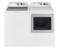GE 5.3 Cu. Ft. Top-Load Washer and 7.4 Cu. Ft. Electric Dryer with SaniFresh - White | Laveuse à chargement par le haut 5,3 pi³ et sécheuse électrique 7,4 pi³ GE avec SaniFresh - blanches | GETL680W