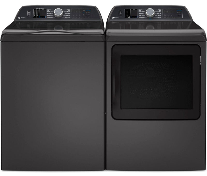 GE Profile 6.2 Cu. Ft. Top-Load Washer and 7.4 Cu. Ft. Electric Dryer - Diamond Grey  | Laveuse à chargement par le haut de 6,2 pi3 et sécheuse électrique de 7,4 pi3 de GE Profile - gris diamant  | GETL70DG