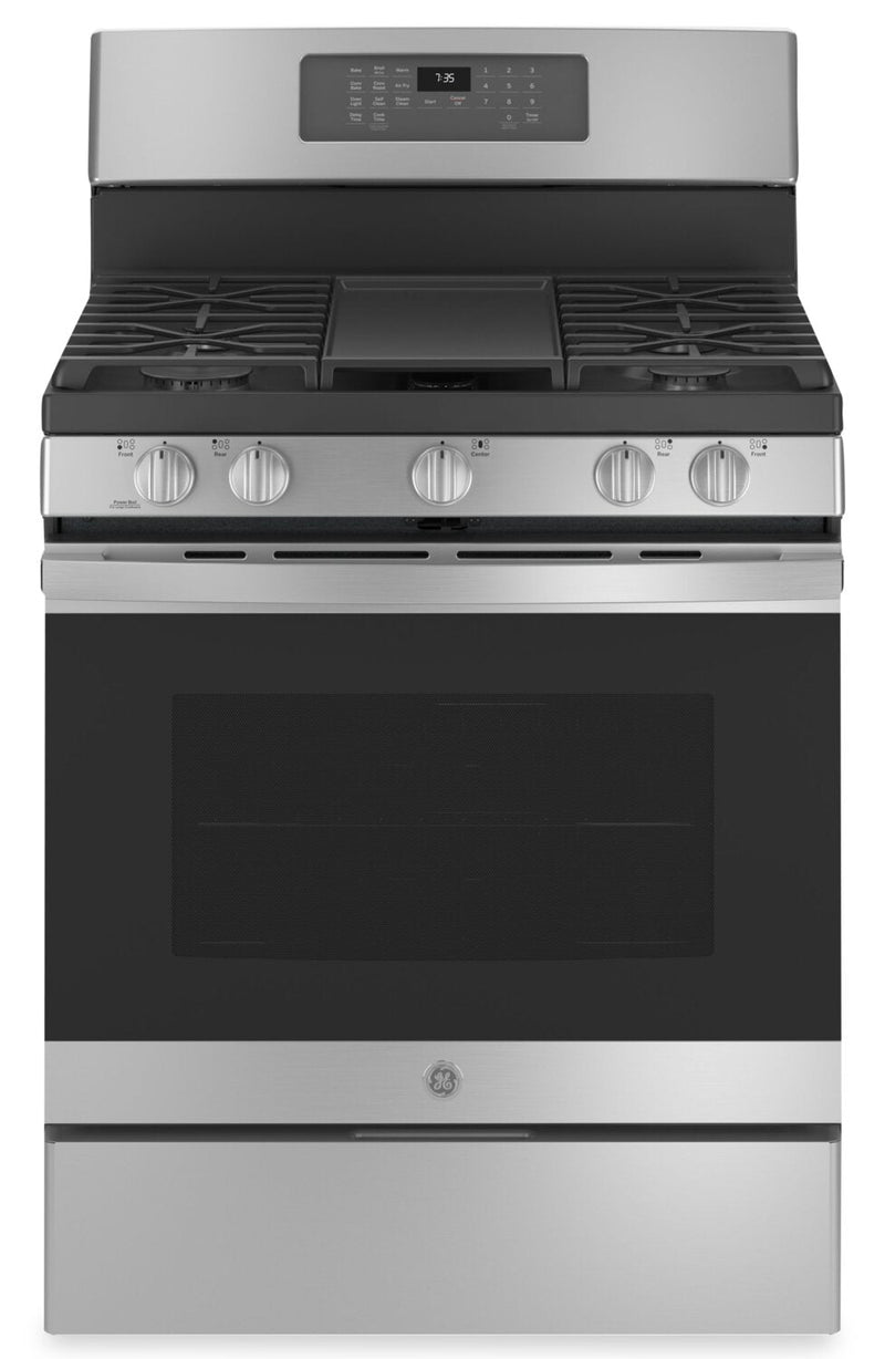 GE 5.0 Cu. Ft. Freestanding Gas Range with No-Preheat Air Fry - JCGB735SPSS | Cuisinière à gaz amovible GE 5,0 pi3 à convection avec friture à air sans préchauffage - JCGB735SPSS | JCGB735S