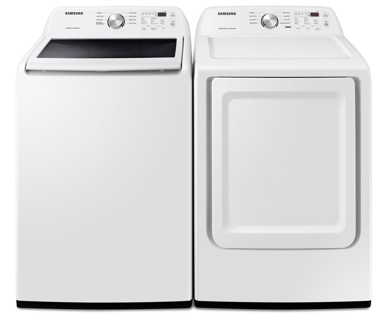 Samsung 5 Cu. Ft. Top-Load Washer and 7.2 Cu. Ft. Electric Dryer - White | Laveuse à chargement par le haut de 5 pi³ et sécheuse électrique de 7,2 pi³ de Samsung - blanches | SATL3205