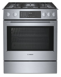 Bosch 800 Series 4.6 Cu. Ft. Dual Fuel Range with Warming Drawer - HDI8056C | Cuisinière hybride Bosch de série 800 de 4,6 pi3 avec tiroir-réchaud - HDI8056C | HDI8056C