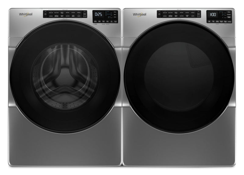 Whirlpool 5.8 Cu. Ft. Front-Load Washer and 7.4 Cu. Ft. Gas Dryer - Chrome Shadow | Laveuse à chargement frontal de 5,8 pi³ et sécheuse à gaz de 7,4 pi³ de Whirlpool - grises | WHFL66CG