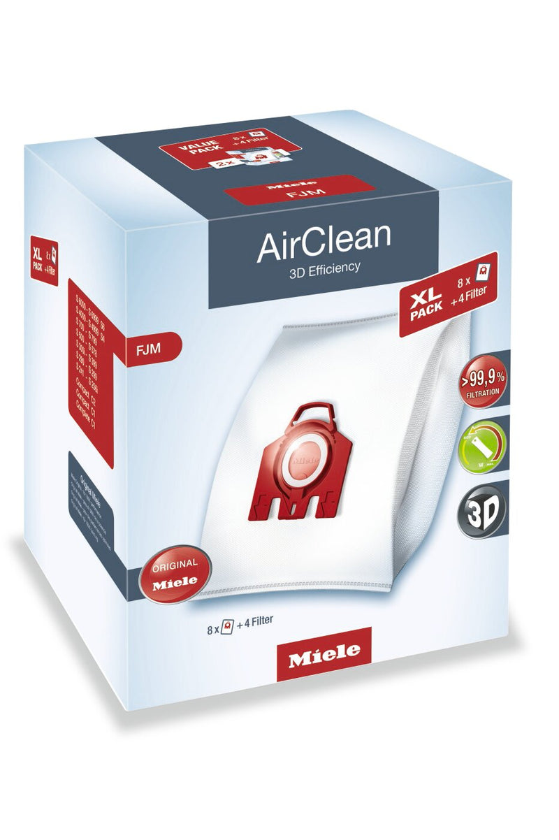Miele AirClean 3D Efficiency FJM 8-Pack Dustbags - 10455190 | Sacs à poussière AirClean 3D Efficiency FJM de Miele, ensemble de 8 - 10455190 | 10455190