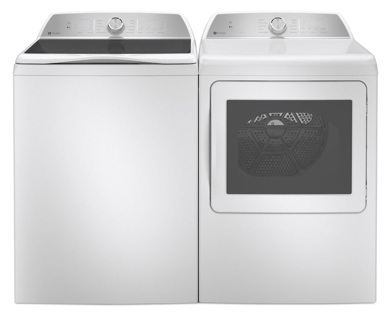 GE Profile 5.8 Cu. Ft. Top-Load Washer and 7.4 Cu. Ft. Electric Dryer - White  | Laveuse à chargement par le haut de 5,8 pi3 et sécheuse électrique de 7,4 pi3 de GE - blanches  | GETL600W