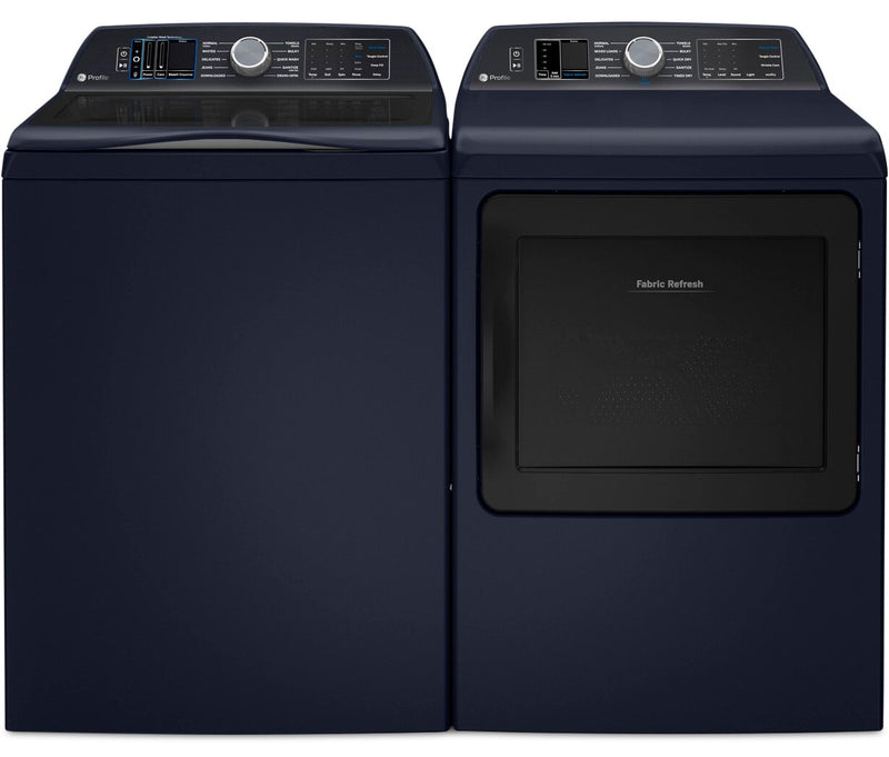 GE Profile 6.2 Cu. Ft. Top-Load Washer and 7.3 Cu. Ft. Electric Dryer - Sapphire Blue  | Laveuse à chargement par le haut de 6,2 pi³ et sécheuse électrique de 7,3 pi³ de GE Profile - bleu saphir  | GETL90RS