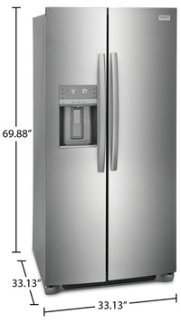 FRIGIDAIRE 22.2 CU.FT. SIDE/SIDE FRIDGE-SS 69.88" X 33"- GRSS2352AF | Réfrigérateur Frigidaire de 22,3 pi³ à compartiments juxtaposés - GRSS2352AF | GRSS235F
